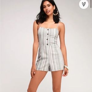 NWT Lulus Essential Essence Blue Multi Striped Tie-Back Romper, Large